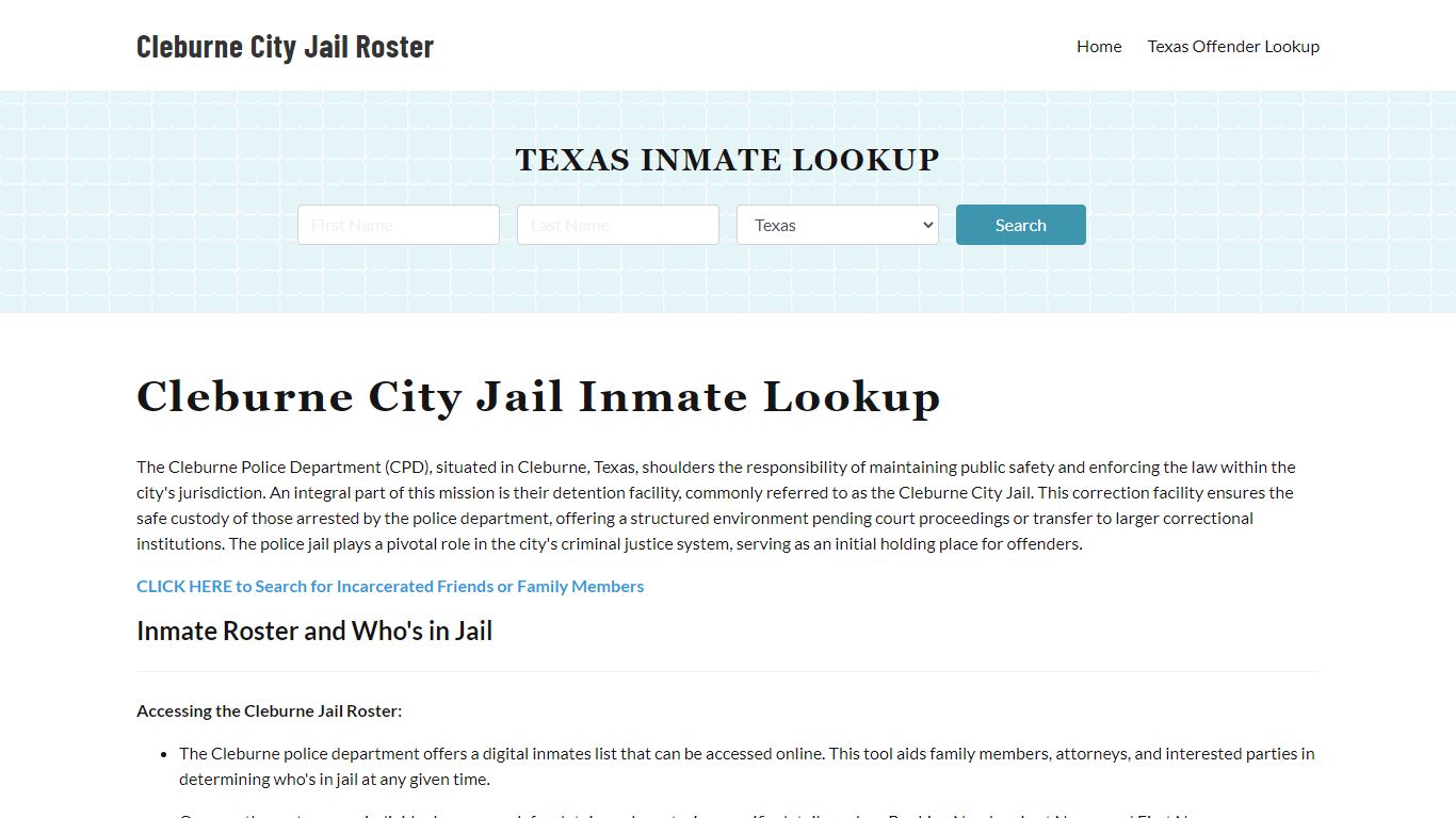 Cleburne Police Department & City Jail, TX Inmate Roster, Arrests, Mugshots